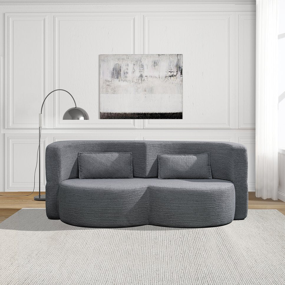 English Elm Folding Floor Futon Sofa Sleeper in Plush Teddy Velvet for Studio or Guest Rooms Light Grey W3739P368634