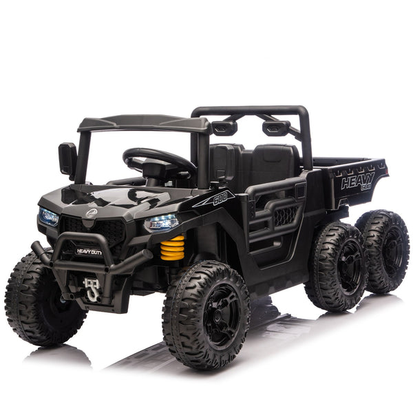 English Elm 24v Electric Kids Dump Truck 4wd Six Wheel Ride on with Remote Suspension Cargo Bucket Black W1578P380841
