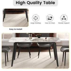 English Elm 62.99" Modern Artificial Stone White Dining Table With Curved Edges & Black Metal Legs For 6 People W1535S00517
