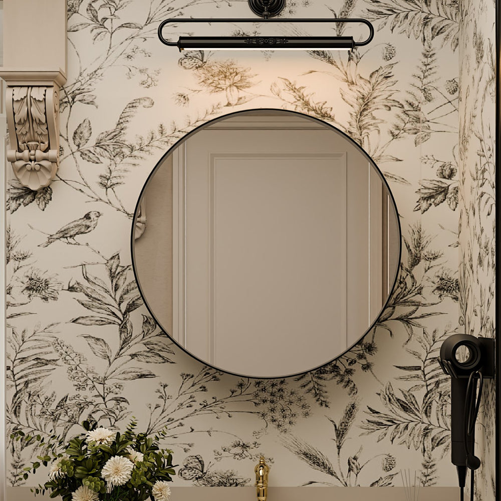 English Elm 23.6 Inch Round Matte Metal Medicine Cabinet with Mirrored Door and Adjustable Shelves Black W1435P312263