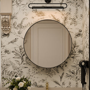 English Elm 23.6 Inch Round Matte Metal Medicine Cabinet with Mirrored Door and Adjustable Shelves Black W1435P312263