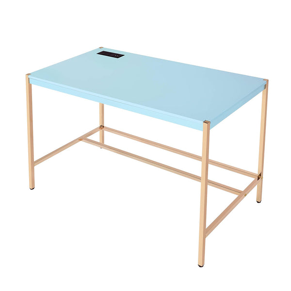 English Elm Rectangular Writing Desk with USB Port and Metal Frame, Rustic Textured Finish for Cozy Workspace_x0003_ Baby Blue B016P326059