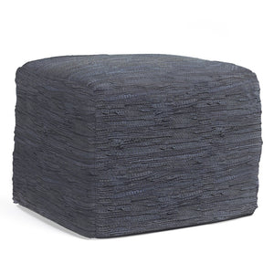 English Elm Fredrik Dark Blue Square Pouf – Handcrafted Leather Accent Piece For Versatile Seating & Style B136P159287