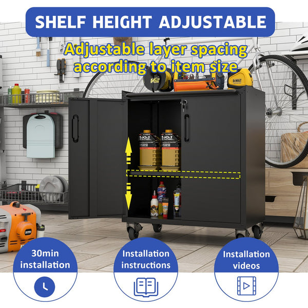 English Elm Heavy-duty Steel Garage Cabinet on Wheels with Locking Doors and Adjustable Shelves T2398P223005