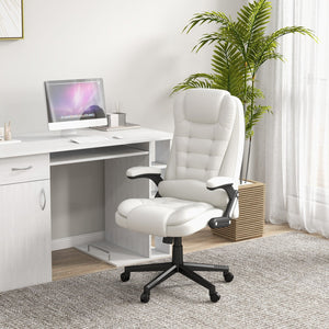 English Elm HOMCOM Ergonomic High Back Executive Office Chair with Recline, Retractable Footrest & Lumbar Support White W2225P200738
