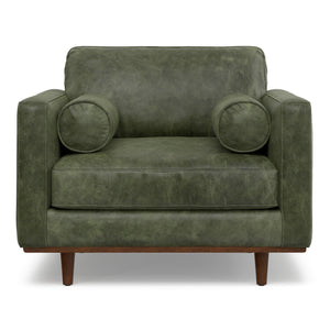 English Elm Morrison 42" Wide Mid-Century Modern Armchair In Eco-Friendly Moss Green Genuine Leather Comfort B136P364313