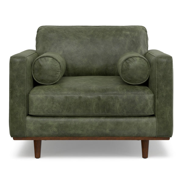 English Elm Morrison 42" Wide Mid-Century Modern Armchair In Eco-Friendly Moss Green Genuine Leather Comfort B136P364313