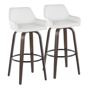 English Elm Daniella 30" Fixed-Height Barstools Set Of 2 - Stylish Walnut Wood & White Faux Leather Swivel Design B202S00554