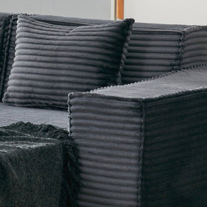 English Elm L-shaped Corduroy Sectional with Ottoman Three Seat Modular Sofa for Modern Living Dark Gray W2699S00080