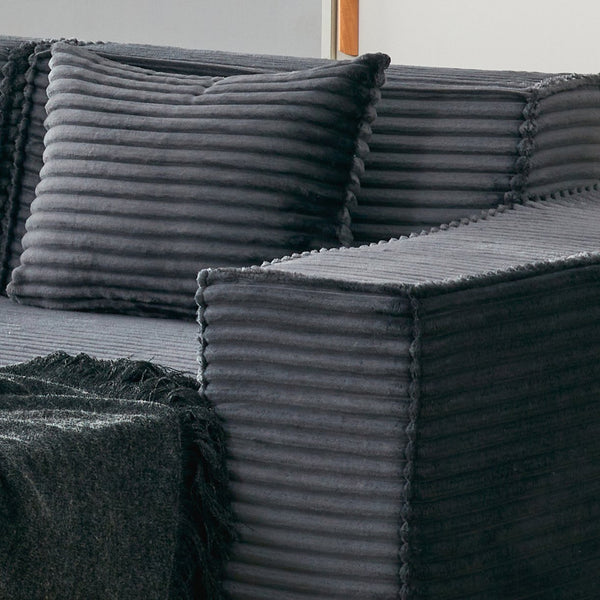 English Elm L-shaped Corduroy Sectional with Ottoman Three Seat Modular Sofa for Modern Living Dark Gray W2699S00080