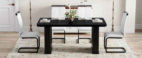 English Elm Table And Chair Set - Contemporary Black Wood Dining Table With 4 Stylish White Pu Chairs, Durable Design W1151S04302-GIGA