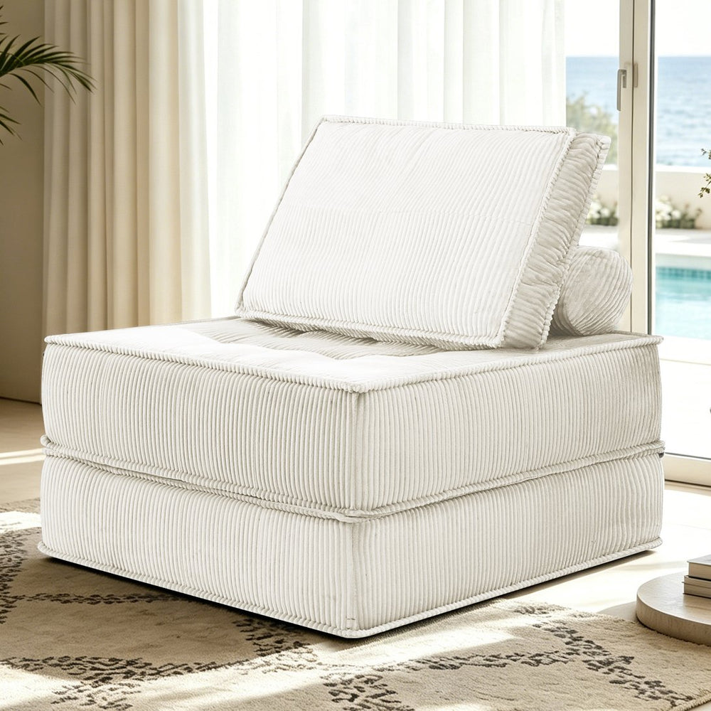 English Elm 33.4 Inch Modular Corduroy Lounge Chair with Spring Cushions for Compact Living Spaces White W3975P455224