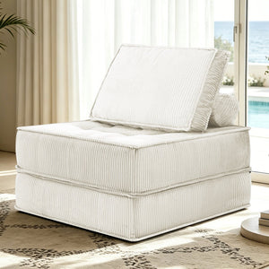 English Elm 33.4 Inch Modular Corduroy Lounge Chair with Spring Cushions for Compact Living Spaces White W3975P455224