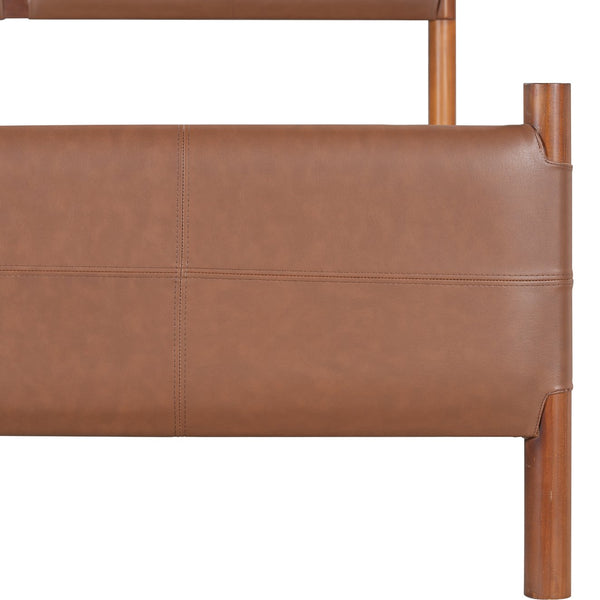 English Elm Christopher Knight Home® - Queen Upholstered Leather Headboard Bed Frame with Solid Wood Slats, Mid-Century Modern Support, No Box Spring Needed Brown N758D928485N