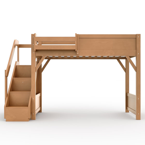 English Elm Twin Low Loft Bed Solid Pine Frame Kids Study Desk Blackboard Storage White Antique Natural W1580S00553