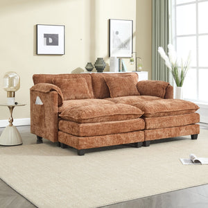 English Elm United Cozy Two-Seat Chenille Sofa With Detachable Armrests, Footstools, And Side Pockets For Comfort P1 W1568S00141-GIGA