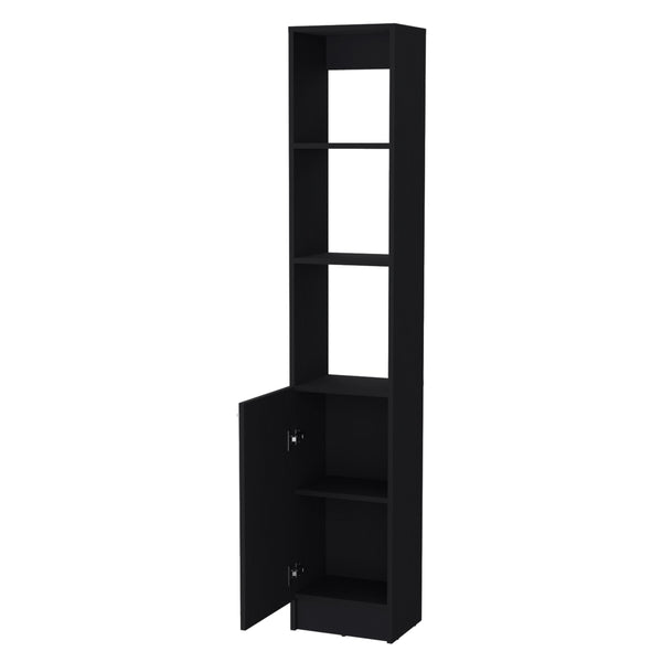 English Elm Brenda Tall Linen Cabinet for Bathroom — Slim 70.87" Storage Tower with 1 Door, Hidden & Open Shelves, Modern Design Black 46.07 L x 18.9 W x 5.12 H B128P189937