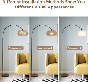 English Elm Arc Floor Lamp With Remote & Dimmable Led Bulb - Adjustable Height, Boho Rattan Shade For Cozy Living Spaces W2738P185417