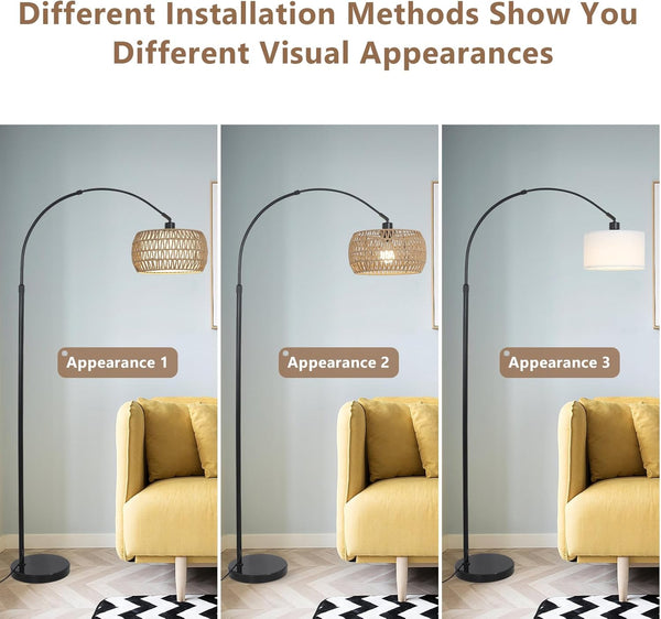 English Elm Arc Floor Lamp With Remote & Dimmable Led Bulb - Adjustable Height, Boho Rattan Shade For Cozy Living Spaces W2738P185417