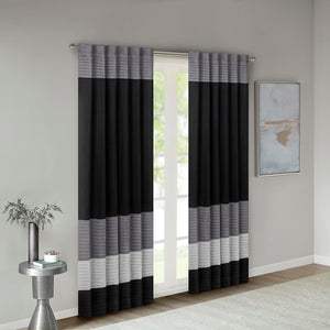 English Elm Polyoni Pintuck Curtain Panel - Modern Striped Design, Light Filtering, Textured Window Treatment 50X84" B03598063-GIGA