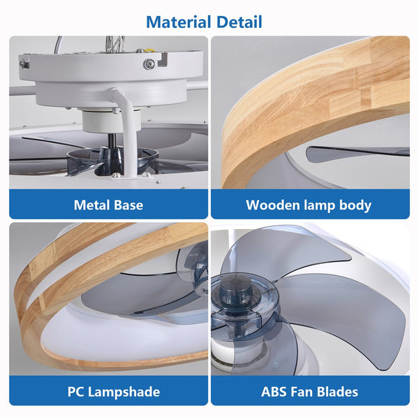 English Elm 20 Inch Flush Mount Ceiling Fan Wooden Frame Led Light Remote 6 Speed Bedroom W2312P475728