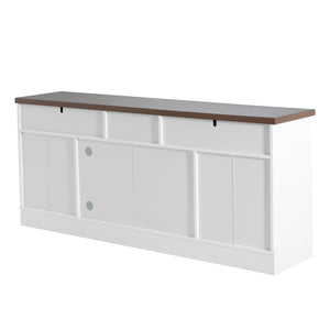 English Elm Christopher Knight Home® - Modern White 67" TV Console with Walnut Top, 4 Doors, 3 Drawers & Adjustable Shelves Storageelligent N779P296233W