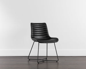 Sunpan Gracen Minimalist Dining Chair with Faux Leather Comfort and Elegant Matte Black Metal Legs Nightfall Black