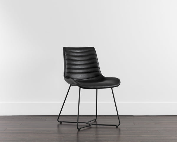 Sunpan Gracen Minimalist Dining Chair with Faux Leather Comfort and Elegant Matte Black Metal Legs Nightfall Black