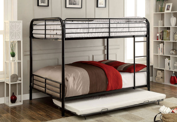 English Elm Black Metal Twin-Over-Queen Bunk Bed with Reinforced Rails, Attached Ladder and Extra Leg Support for Safety Black 58 L x 33 W x 7 H B2741S00392