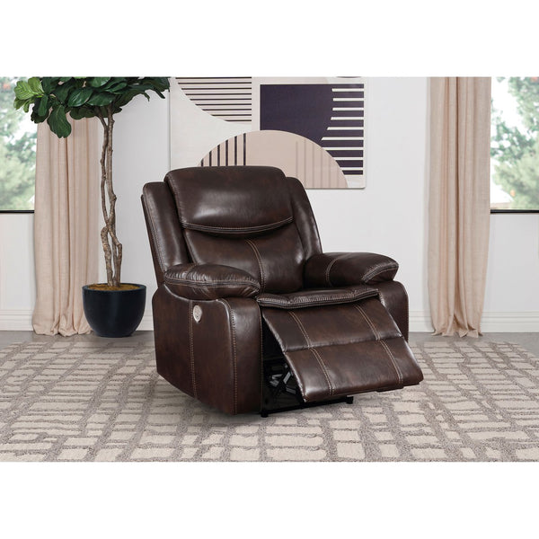 English Elm Salerno Faux Leather Power Recliner Club Chair with Usb Port and Accent Stitching Dark Brown B062P451789