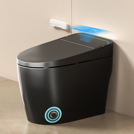 English Elm Unique Intelligent One Piece Toilet with Bidet Warm Air Dryer and Auto Sensor Seat Black W3133P476381