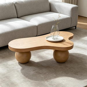 English Elm 46 Inch Cloud Shaped Coffee Table with Ash Veneer Top and Sculptural Sphere Legs Brown W3935S00008