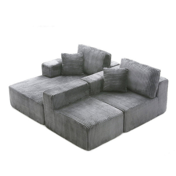 English Elm 109'' Modular Cloud Sectional with Deep Corduroy Cushions for Living Room Lounging W1117S00309