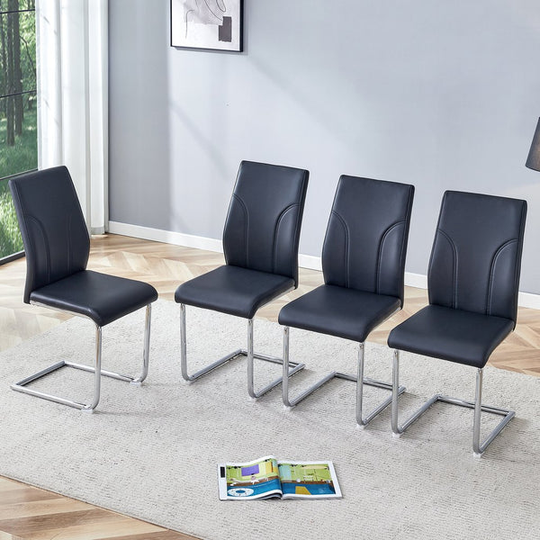 English Elm 2 High Back Pu Leather Dining Chairs with Tailored Stitching for Modern Home Seating W1151P203802