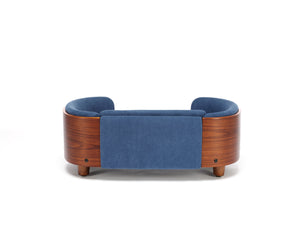 English Elm Scandinavian Elevated Pet Sofa Bed with Walnut Bent Wood Back, Velvet Stain-Resistant Fabric, Cozy Rest Dark Blue W794125923
