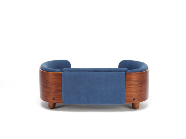 English Elm Scandinavian Elevated Pet Sofa Bed with Walnut Bent Wood Back, Velvet Stain-Resistant Fabric, Cozy Rest Dark Blue W794125923