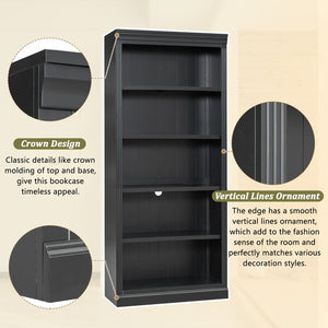 English Elm 83.4" Tall Wood Bookcase with LED Light Strip, 5-Tier Adjustable Shelves, Cable Hole, Modern Black Storage Organizer N751S246934B