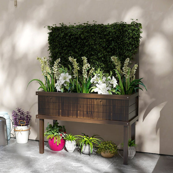 English Elm Outsunny Raised Garden Bed With Trellis - Perfect For Climbing Plants, Veggies & Small Spaces! W2225P174445-GIGA