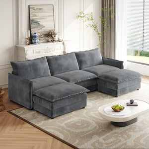 English Elm Corduroy 3-Seater Modular Cloud Couch With Movable Footrests For Ultimate Comfort & Style W834S00426