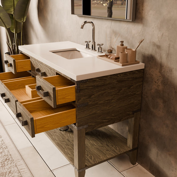 English Elm Grey Oak Single Bath Vanity With Cultured Marble Top & 46-Inch Mirror - Stylish Storage Solution B2731S01530