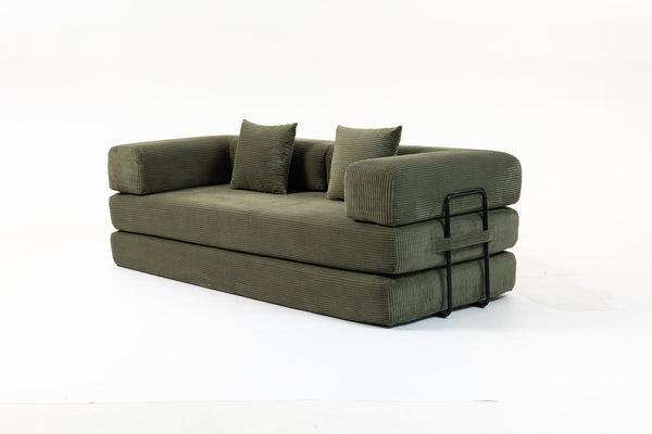 English Elm Full Foam Modular Sofa Bed Corduroy Upholstered Convertible Lounger for Studio Apartments Green W3326P450805