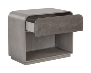 Sunpan Algarve Nightstand: Timeless Mid-Century Design with Antique Gold Accents and Unique Craftsmanship Grey