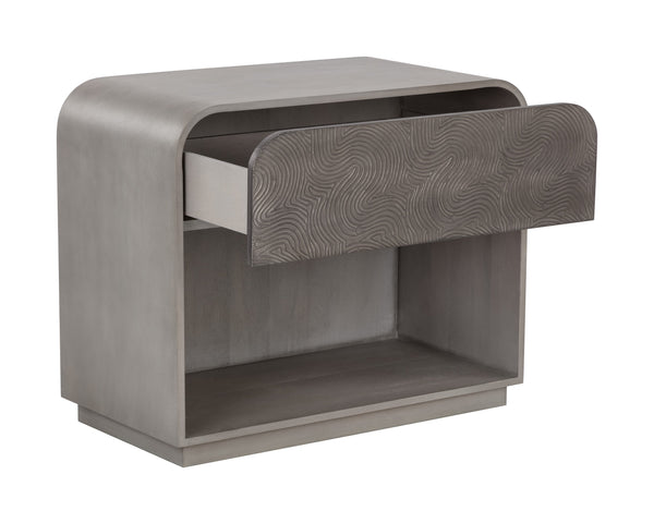 Sunpan Algarve Nightstand: Timeless Mid-Century Design with Antique Gold Accents and Unique Craftsmanship Grey