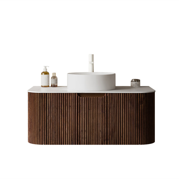 English Elm Dina Floating Bathroom Vanity Sintered Stone Top Glass Basin Striped Plywood Cabinet W2615S00412