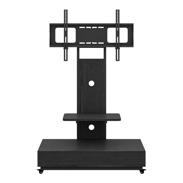 English Elm Tv Rolling Cart with Swivel Mount Lockable Wheels Pull Out Drawer Iron Frame Black W241P246878