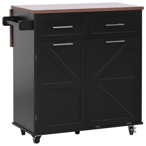 English Elm K&K 47.2" Farmhouse Kitchen Island with Drop Leaf, Removable Side Shelf, Trash Cabinet, Wheels Black N707P307296B
