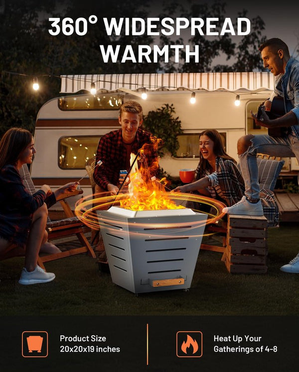 English Elm 20 20 Inch Smokeless Fire Pit Stainless Steel Portable Wood Burning Fire Bowl with Pull-Out Ash Tray Handles Blue W944P272829