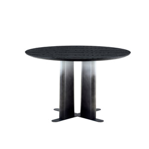 English Elm Modern Round Pedestal Dining Set Six Tufted Pvc Chairs Black Wood Grain Mdf Top W3875S00079