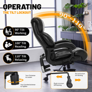 English Elm 600lbs Capacity Executive Office Chair Wide Seat Pu Leather High Back with Lumbar Support Black W5201P418328