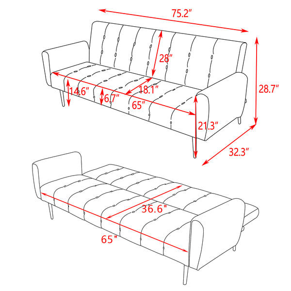 English Elm Sofa Bed Velvet Upholstered Convertible with Gold Metal Legs for Studio Spaces Army Green B205P246432